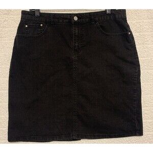 Jaclyn Smith Collection Women’s Black Sretch Denim Skirt Size 12 Back Slit